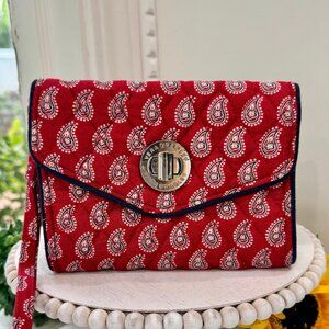 Vera Bradley Red Navy Bandana Paisley Turnlock Wallet Wristlet